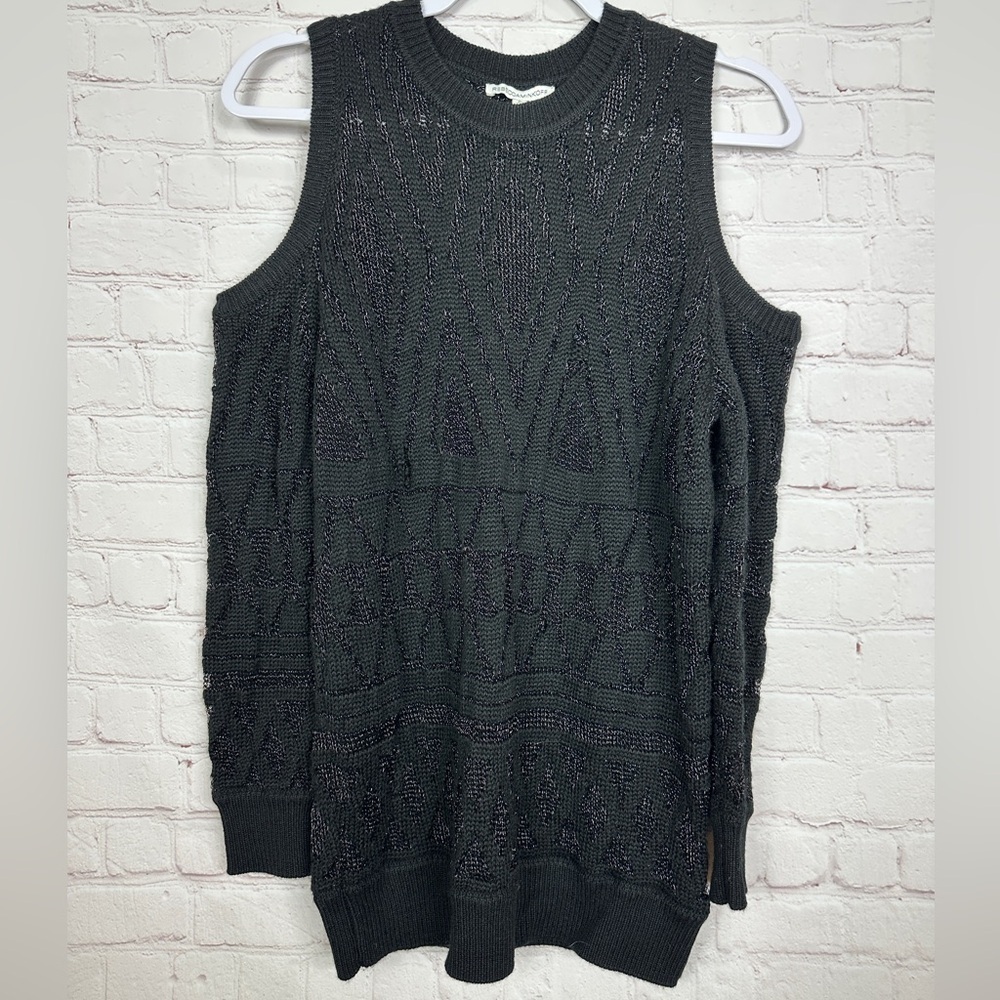 Rebecca Minkoff Wool Viscose Black Cold Shoulder Metallic Sweater Size Small GUC